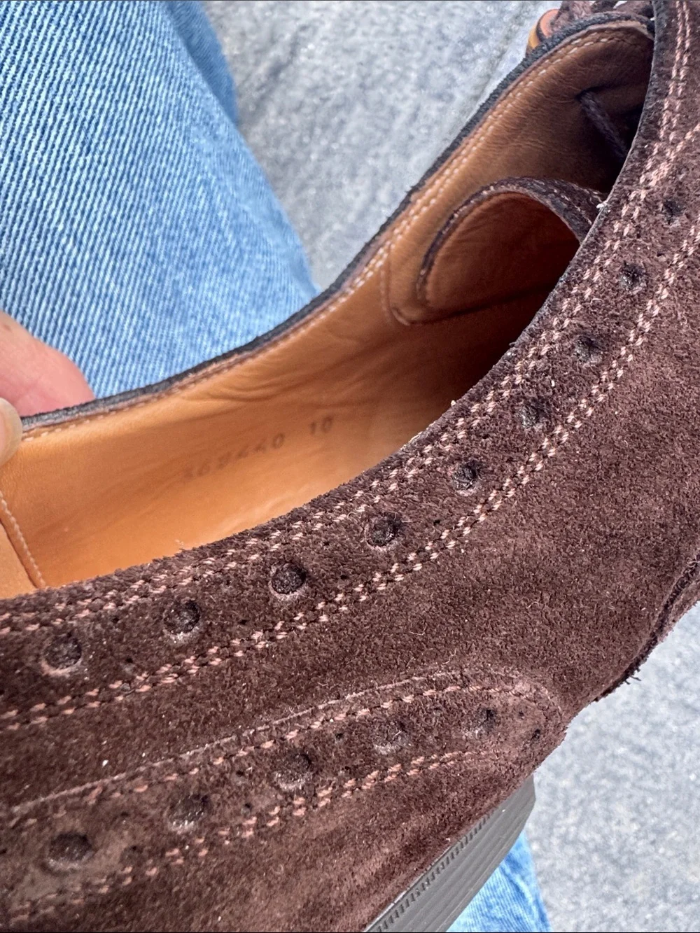 Gucci Bamboo Accent Brown Suede Brogue Oxfords. Lace up. Size 10.